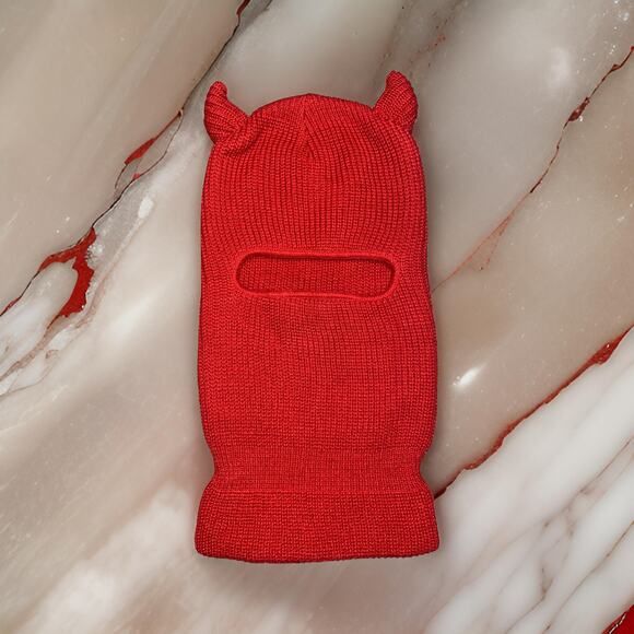 New Vegan Red Devil Knit Balaclava Ski Mask Full Face Beanie Hat New Jersey‎ - Picture 2 of 3